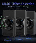 Close-up of multi-effect selection knobs for Dual Pickup Acoustic Guitar System with Piezo and Built-In Microphone.