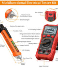 Image of Non Contact Voltage Tester and Digital Multimeter Combo for 12-1000V AC Range with detailed features labeled.