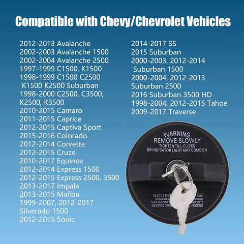 Locking Fuel Tank Cap With Key For Cars, Anti Theft ABS Gas Cap, Universal Fit, compatible with Chevy vehicles list shown