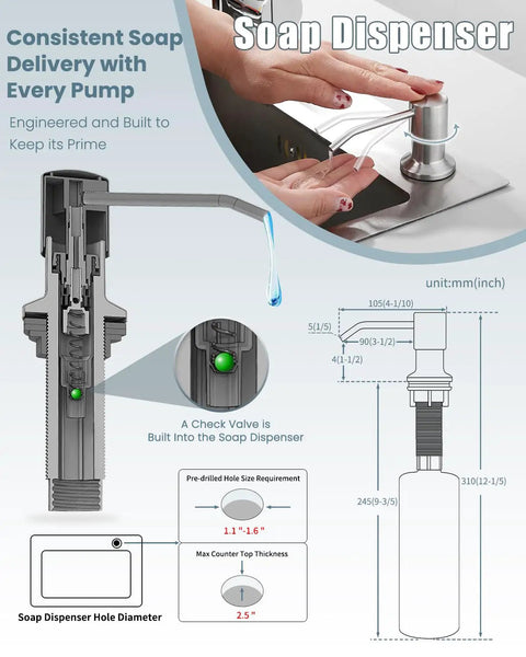 Soap dispenser installation diagram for Stainless Steel Kitchen Faucet Set With Pull Down Sprayer And Soap Dispenser No Fuss Commercial Grade Single Handle Spring Faucet With Deck Plate Easy Install High Arc Spout Built To Last For Busy Home Kitchens.