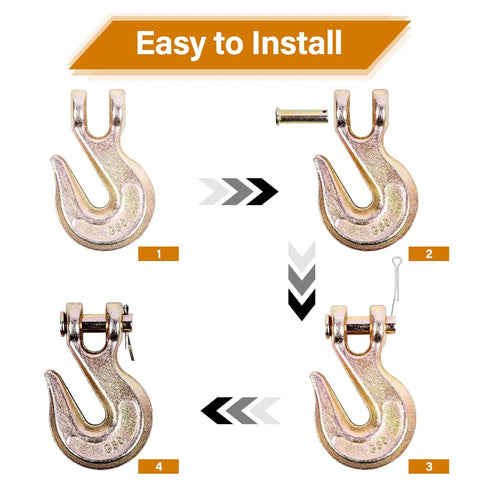 Amazon Lechansen 3/8 in G80 chain hooks, four-pack with clevis grab hooks and mounting pins
