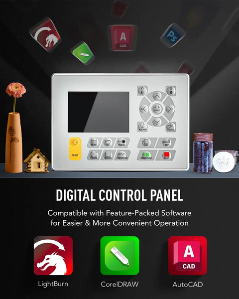 Digital control panel for 60W CO2 Laser Engraver With LightBurn 28 By 20 Inch Engraving And Cutting Machine