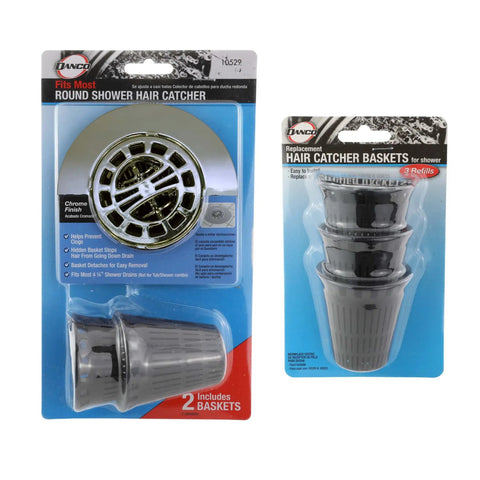 Chrome Shower Drain Hair Catcher For Stand Alone Showers 3 Inch Drain Hair Trap With Detachable Basket Includes Five Replacement Baskets And Strainer To Prevent Clogs And Make Cleaning A Breeze in retail packaging