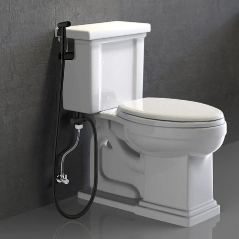 Matte Black Handheld Bidet Sprayer Kit For Toilet With Stainless Steel Sprayer Head, 47 Inch Hose, Brass 7/8 Inch T Valve, Holder, Installed