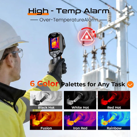 Thermal Imaging Camera With 640x480 IR Resolution And 25Hz Refresh Rate Dual Camera System With 2MP Visible Light Handy Handheld Pro Grade Unit For Home Inspection HVAC Electrical And Water Leak Detection, held at substation