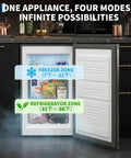 Built Tough 3.1 Cu Ft Upright Freezer Freestanding Deep Chill Unit showcased with freezer and refrigerator zones visible.
