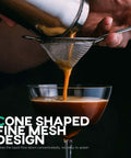 Pouring liquid through 3.3 Inch Fine Mesh Strainer 304 Stainless Steel Cocktail Sieve in a bar setting