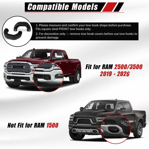 RAM Front Tow Hook Covers Silicone Black For 2019-2026 2500 3500 Towing Hitch Cover with compatible truck models