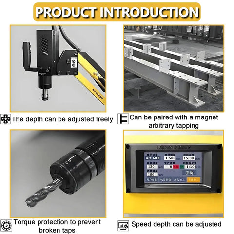 Badass Heavy Duty Electric Tapping Machine Featuring A Slick Flexible 1000Mm Arm Plus Smart Touch Display, adjustable depth and speed controls.