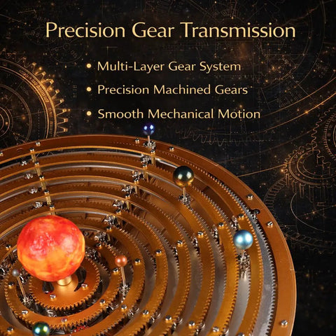 Premium Metal Solar System Model Kit With 600 Plus Precision Parts, Hands-On Mechanical Orrery With LED Sun in gear motion