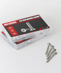 50 Pack M4 X 10mm Flat Round Head Screws 304 Stainless Steel Phillips Drive Machine Fasteners in storage box.