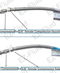 Three Eighths Inch Male To Three Eighths Inch Female Compression Stainless Steel Braided Faucet Extension Line 12 Inch