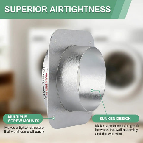 Magnetic Dryer Vent Connector Kit With Airtight Seal, sunken design detail, highlighting airtightness and screw mounts