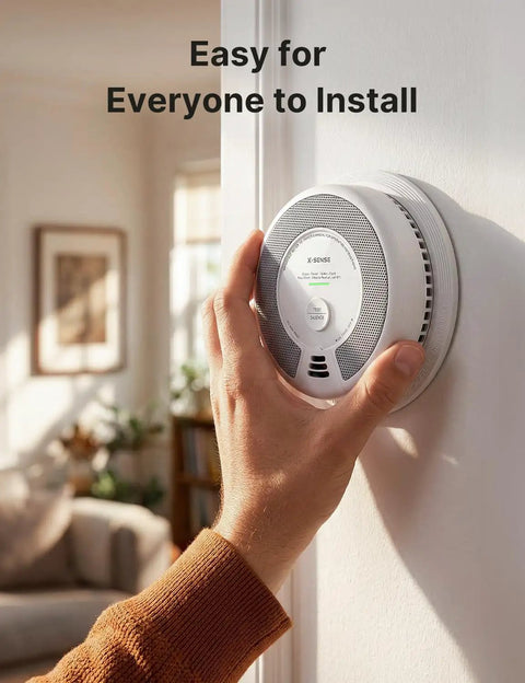 Five Pack Smoke And Carbon Monoxide Alarm SC06 Standalone Home Safety Sensor, Battery Powered With Loud 85dB Siren, Easy Test Button, No WiFi Or Interconnect, No-Fuss Basic Fire & CO Protection For Every Room installed on wall by hand