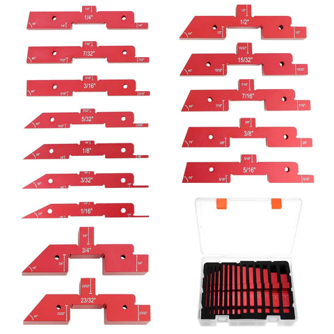 14-Piece Aluminum Setup Block And Height Gauge Kit With Storage Case Anodized Smooth Finish Laser Engraved For Pro Grade Woodworking