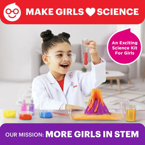 Girl excitedly conducting experiment with Girls Science Kit For Ages Four To Eight With Over 50 Experiments STEM Toy For Learning And Discovery