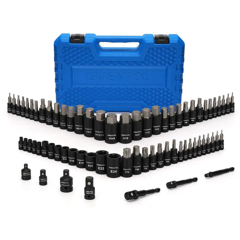 Beefy 71 Piece Torx And Hex Socket Set For Home And Pro Use with blue case and various SAE and metric sockets displayed