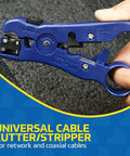Universal Cutter And Wire Stripper For Flat Or Round TV And Network Cables Cat5 Cat5e Cat6 RG6 Quad RG59 RG7 RG11 Coax Pro Grade USA Made