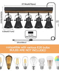 Five Light Plug In Track Lighting Kit In Black With Rotatable Heads For Living Room Bedroom Hallway And Kitchen dimensions and E26 bulb compatibility