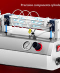 Close-up of Zero Fuss Heavy Duty Pneumatic Paste And Liquid Filling Machine With 40 Liter Hopper Zero Drip Valve showing precision cylinder.