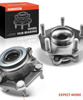 2 Pack Front Wheel Bearing And Hub Assembly For 2013-2019 Nissan Sentra, 2013-2017 Leaf, 2013-2019 NV200, 2015-2018 City Express 5 Lug Drop In Replacement With High Load Capacity For Smooth Quiet Ride, shown with retail packaging and product view.