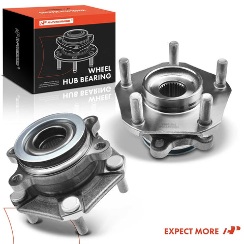 2 Pack Front Wheel Bearing And Hub Assembly For 2013-2019 Nissan Sentra, 2013-2017 Leaf, 2013-2019 NV200, 2015-2018 City Express 5 Lug Drop In Replacement With High Load Capacity For Smooth Quiet Ride, shown with retail packaging and product view.