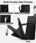 16 Inch Underseat Carry On Luggage With Wheels Softside Lightweight And Compact Travel Bag For Pilots And Crew, 28L Capacity, side view with open multi-function pockets