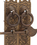 Brass Cabinet Faceplate With Lucky Pattern And Vertical Straight Handle Dope Vintage Oriental Door Pull Plate