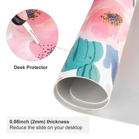 Close-up of rolled Pink Floral Large Mouse Pad 31.5 By 15.7 Inches Extended Desk Mat Waterproof PU Leather