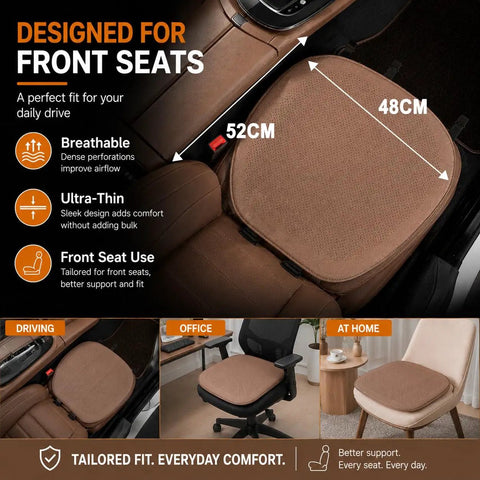 Stylish Leather Car Seat Cushion For Mini Roadster And Countryman Featuring Breathable Perforated Surface With Non-Slip Base on front seat.
