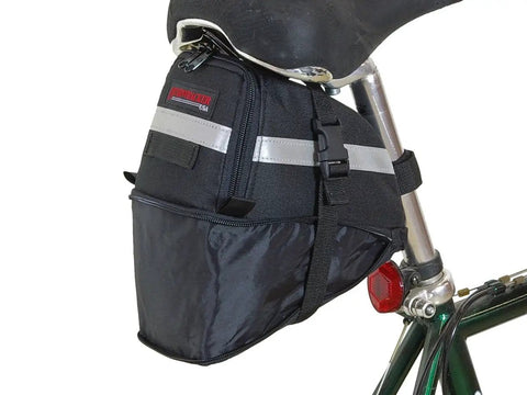Expandable Under Seat Bike Bag With Reflective Trim And Light Clip For Quick Access Gear For Night Rides And Safe Visibility Under Seat Mount