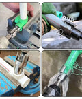 Heavy Duty PVC Pipe Threader Kit With Tapping Tool For 1/2, 3/4 And 1 Inch Pipes in action, cutting threads on plastic pipe.