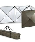 Oversized Camping Wind Block Screen Four Panels Campout Ready For Beach And Backyard Privacy Fence with carry bag, setup view