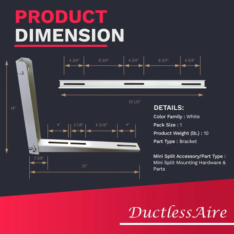 Diagram of Outdoor Wall Mount Bracket For Mini Splits 9000 To 36000 BTU with detailed dimensions.