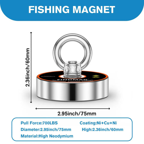 Heavy Duty Magnet Fishing Kit With 2.95 Inch Neodymium Magnet And 700 Lbs Pull For Easy Retrieval In Rivers Lakes Beaches And Lawns Beast Magnetic Pickup Tool For Finding Lost Gear