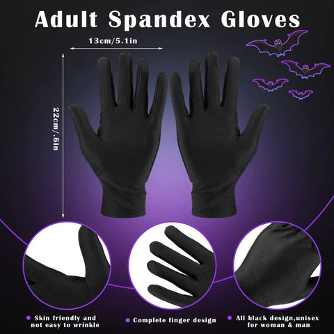 Adult Spandex Gloves, black, unisex, 22cm/6in, 13cm/5.1in, part of Premium Dope Black Full Face Mask and Stretchy Gloves Set for Halloween Cosplay.