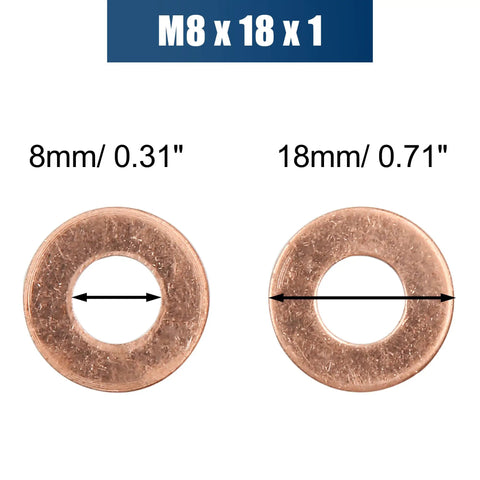 Knock Out Quality Copper Flat Washers And Sealing Gasket Rings Built Like A Tank For M8 18mm 1mm sizes shown side by side