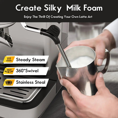 Create silky milk foam with Pro Level Home Espresso Machine With Built In Conical Burr Grinder 20 Bar Pressure Touchscreen Interface.