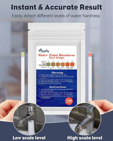 Hardness Test Kit With 100 Strips For Drinking Water, Tap Water, Well Water, Pool And Spa Water, Quick And Accurate Calcium And Magnesium Readings From 0 To 425 PPM, No Fuss Home Water Test Strips package with two test strips