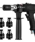 Heavy Duty Pneumatic Tapping Machine With Four Pieces Ansi Collets For Precision Internal Threading On Workpieces, showing gun and collets.