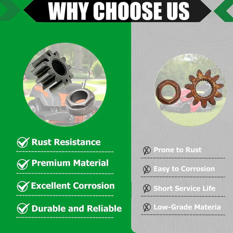 Comparison of new and rusted parts for Steering Pinion Gear And Bushing Kit For MTD Cub Cadet Lawn Tractors LTX 1050 LT1046.