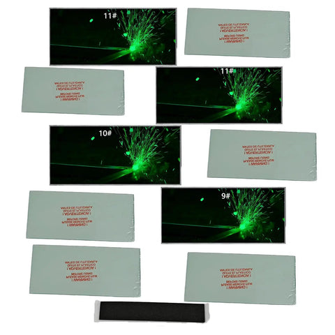 Top Shelf Flippable Welding Mask Kick Ass Detachable Shade Filter Kit with five extra dark glass lenses displayed with glass shades.