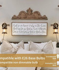 Farmhouse Dimmable Swing Arm Wall Light Two Pack Hardwire Or Plug In Rustic Vintage Sconce in bedroom setting