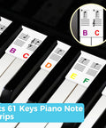 61 Key Note Sticker Guide Labels for Digital Keyboard, waterproof silicone, color-coded strips on piano keys