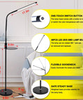 Diagram of Gooseneck LED Floor Lamp With Remote And Touch Control Dimmable From 5 Percent To 100 Percent Brightness next to sofa.