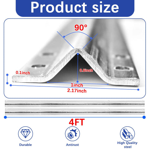 12 Ft Heavy Duty Inverted V Track For 1 Inch OD V Groove Rollers, Galvanized Steel Construction, 4 ft segment, product size diagram