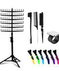 Standing Braid Hair Organizer With 144 Pegs For Hair Extensions Divider And Display Stand Height Adjustable Rack Easy Assembly Black Combo For Salon Pros And Home Use