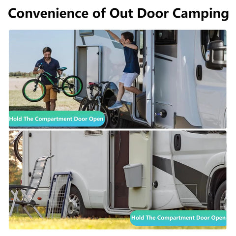 RV Magnetic Door Catch Set 2 Pack supports camper doors open with strong magnets in windy conditions for outdoor camping convenience.