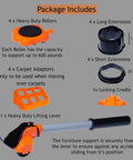 Package contents of Heavy Duty Furniture Lifter And Appliance Roller Sliders Set With 660 Lbs Capacity, includes rollers and lever.