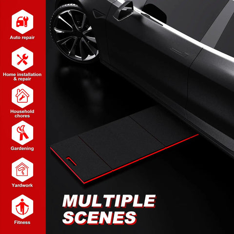 Thick Foldable Mechanic Mat With Magnetic Tool Pockets All In One Waterproof Kneeling Pad For Garage Garden Camping And Home Gym 46.5 Inch Long, 15.8 Inch Wide, 1.1 Inch Thick Black And Red